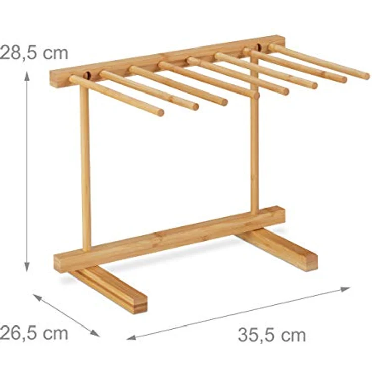 Relaxdays Nudeltrockner, 8 Stangen, lange Pasta platzsparend trocknen, faltbar, Nudelständer Bambus, 28 cm hoch, natur, 28.5 x 35.5 x 26.5 cm – Bild 4