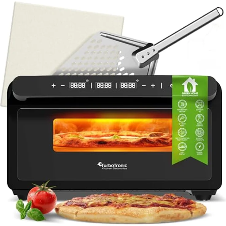 TurboTronic by Z-Line Pizzaliano TT-PO15, Minibackofen aus Edelstahl mit 2000 W Leistung, 430 °C in 2 Minuten, inkl. Pizzastein und digitale Steuerung – Bild 1