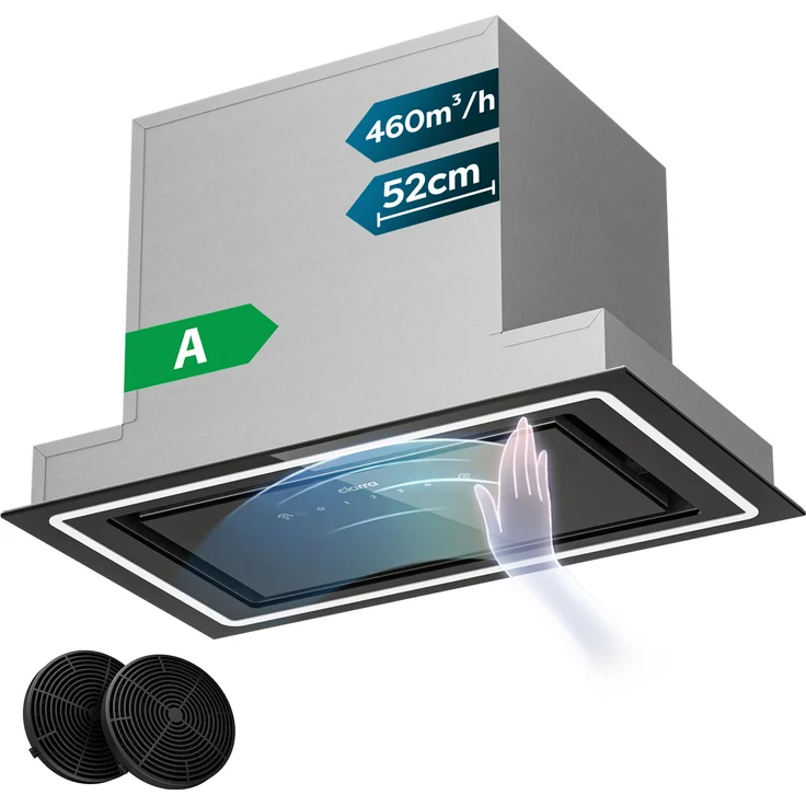 CIARRA VM5931C Unterbauhaube 52 cm, Dunstabzugshaube mit 460 m³/h, Touch & Gestensteuerung, Abluft- & Umluftbetrieb, dimmbare LED-Beleuchtung