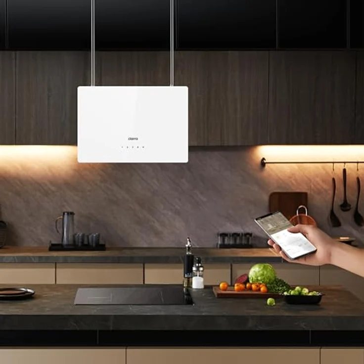 CIARRA CBCS4850 A+++ Inselhaube, freihängend, 48cm, 700m³/h, Smart App Touch Steuerung, Edelstahl, Weiß, mit Aktivkohlefilter – Bild 2