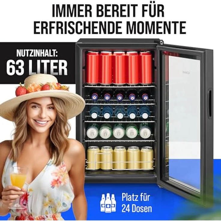 BOMANN Getränkekühlschrank KSG 7287, 63 Liter, 4 Chromablagen, Doppelverglaste Tür, schwarz – Bild 2