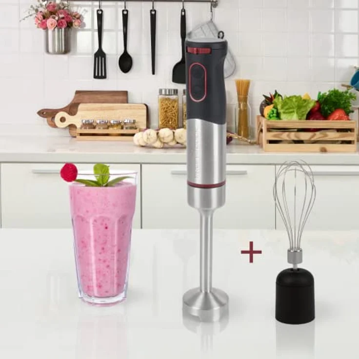 ProfiCook PC-SMS 1226 2in1 Stabmixer-Set, 1000W,Variable Geschwindigkeitsregulierung, inkl. Schneebesen, Aufhängeöse, Edelstahl, Kunststoff, edelstahl-dunkelgrau – Bild 6