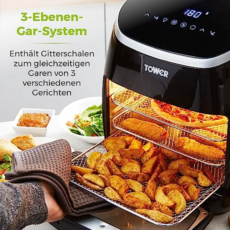 Tower T17076 Xpress Pro Combo 10-in-1 Digitale Heißluftfritteuse mit Schneller Luftzirkulation, 60-Minuten-Timer - Airfryer Airfryer Heißluftfritteuse XXL 11 l - 2000W - Schwarz – Bild 5
