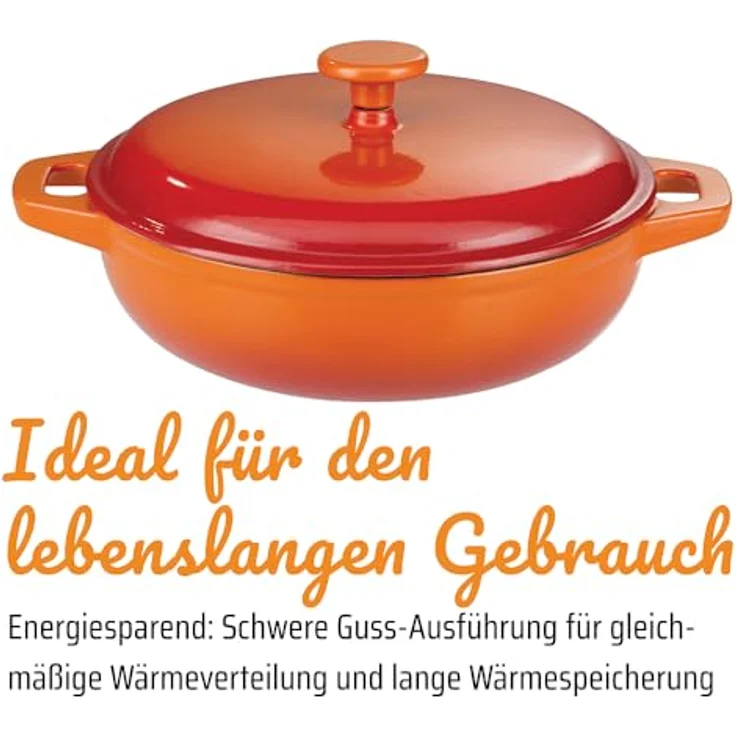 GSW 716307 Orange Shadow Schmortopf mit Deckel, Gusseisen, orange/creme - ⌀30 cm, Vielseitiger Schmortopf aus Gusseisen für gleichmäßiges Kochen und vollen Geschmack – Bild 3