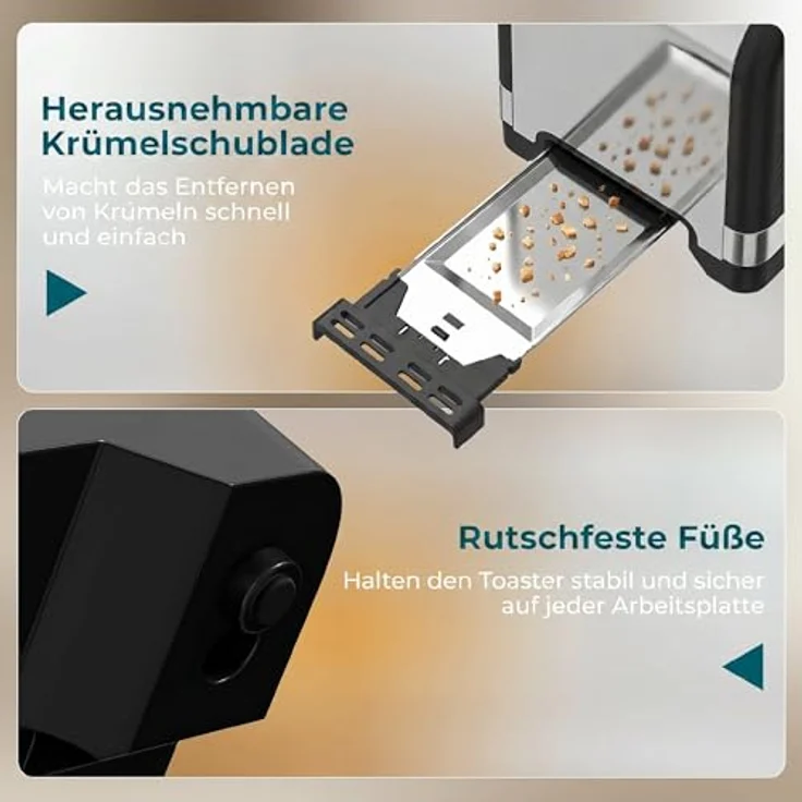 HOMCOM 2-Scheiben-Toaster, 7 Bräunungsstufen, Wärmerost, schwarz+siber, 930 W – Bild 7