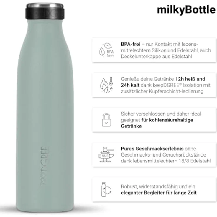 720°DGREE Edelstahl Trinkflasche “milkyBottle”, 500ml, BPA-frei, auslaufsicher, kohlensäuregeeignet, kinderfreundlich, doppelwandig, für Sport und Schule – Bild 2