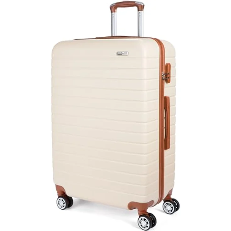 BRUBAKER Hartschalen Koffer Paris - XL Reisekoffer Trolley mit Zahlenschloss und 4 Rollen - Creme Weiß und Hellbraun – Bild 1