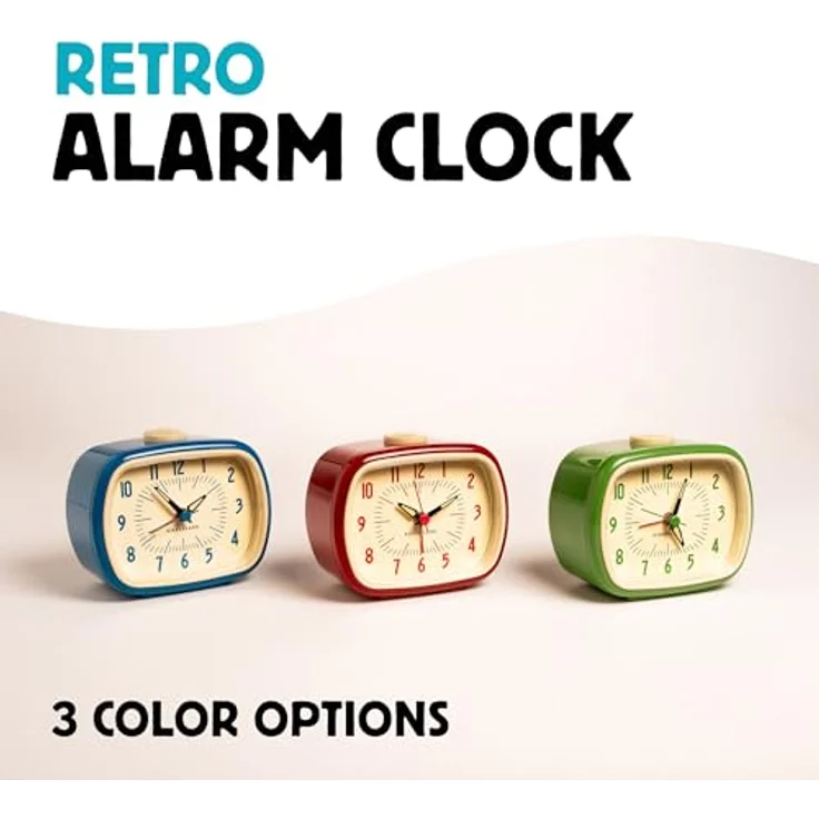 Kikkerland KKAC08-R-EU Retro-Wecker, Vintage Alarm Clock mit leuchtenden Zeigern, rot – Bild 3