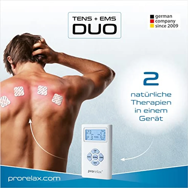 prorelax TENS/EMS Duo | Elektrostimulationsgerät | 2 Therapien mit einem Gerät | Natürliche Therapie gegen chronische Schmerzen und zum Muskelaufbau | 1er Pack – Bild 3