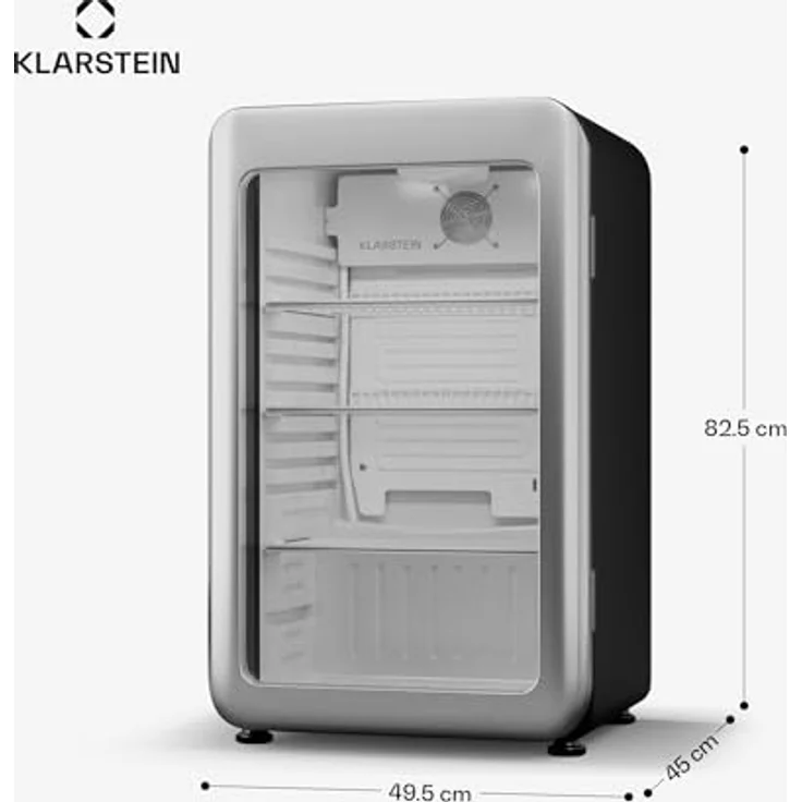 Klarstein Audrey Evo Getränkekühlschrank, 93 Liter, retro Design, energieeffizient, 82.5 cm hoch, 49.5 cm breit, mit Glastür und LED-Beleuchtung – Bild 7