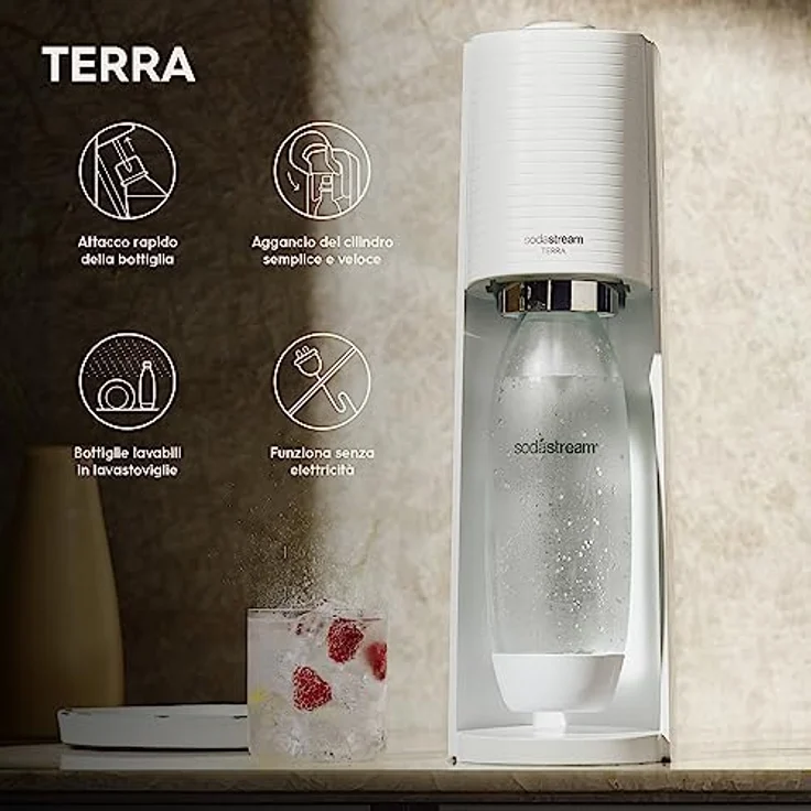 Sodastream Wassersprudler Terra White Value Pack x 3 mit 2 x 1L Flaschen und 1 x 1/2L Flasche spülmaschinenfest und 1 x CO2 Quick Connect Zylinder für bis zu 60L – Bild 4