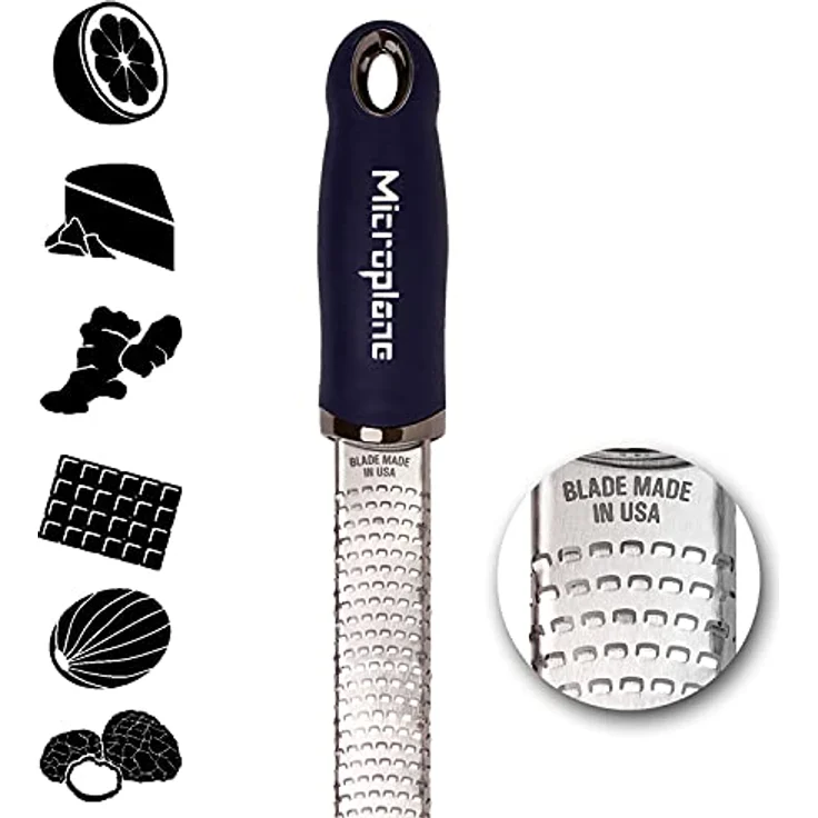 Microplane Zester Reibe Fein Nacht-Blau Edelstahl aus der Premium Classic Serie für Zitrusfrüchte, Hartkäse, Ingwer, Schokolade, Muskatnuss und Trüffel – Bild 3