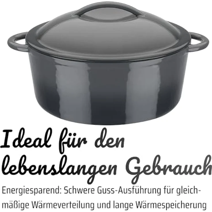 GSW Grey Shadow Kochtopf mit Deckel, Gusseisen, grau/creme, ⌀24 cm, für alle Herdarten, backofengeeignet bis 240° – Bild 3
