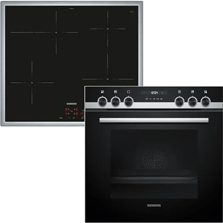 Siemens EQ522IA01 Einbauherd-Set HE517GBS4 mit 3D Heißluft, Selbstreinigung, EI645CFB6E Induktionskochfeld, Edelstahlrahmen, Bräterzone, powerBoost