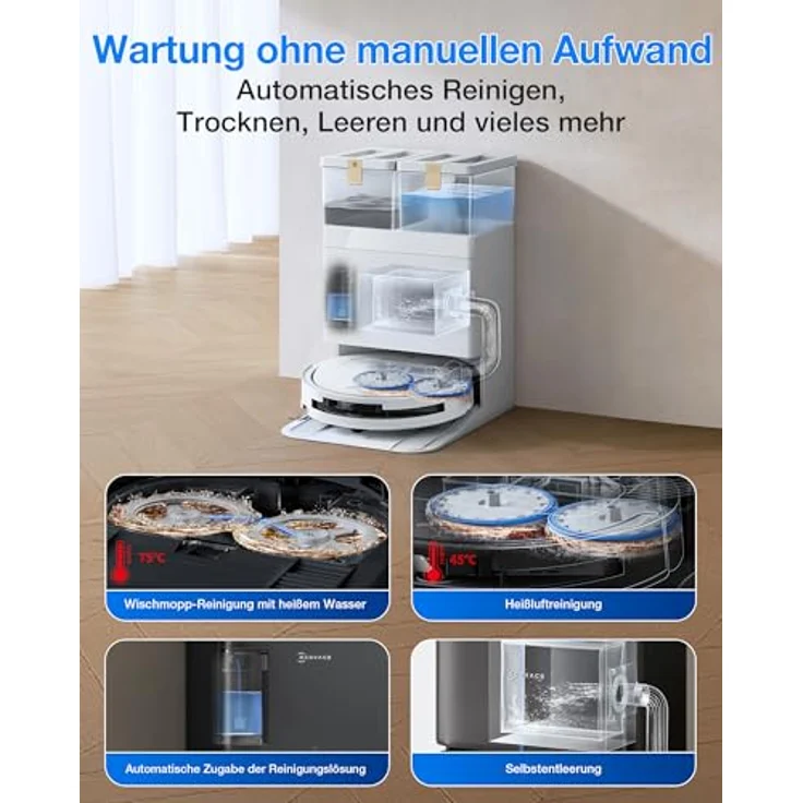ECOVACS DEEBOT T50 PRO OMNI, Saugroboter mit 25.000 Pa Saugleistung, AIVI 3D 3.0 Navigation, Heißlufttrocknung und automatischer Moppreinigung, 81 mm hoch – Bild 5