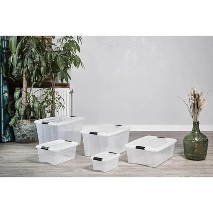 IRIS OHYAMA stapelbare Aufbewahrungsboxen mit Klickverschluss, Plastik, transparent Deckel, 15L, 6er Set – Bild 6