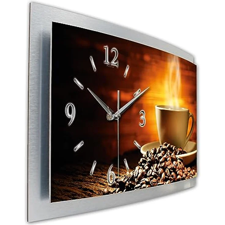 Kreative Feder Kaffeegenuss Wanduhr 3D XXL Designer leise Funk Motiv Funkuhr Wandbild modernes Design WAA121FL (80x40 cm leise Funkuhr) – Bild 2