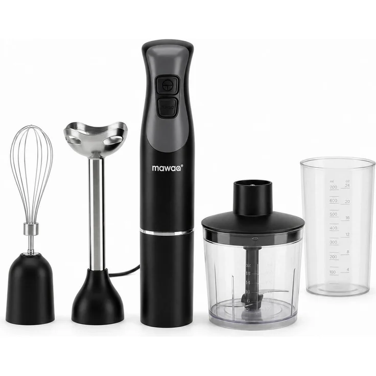 LEFEX mawaa Stabmixer MHB-32515-SB, 3-in-1 Set mit Edelstahl-Mixfuß, Zerkleinerer und Schneebesen, 250 W, schwarz