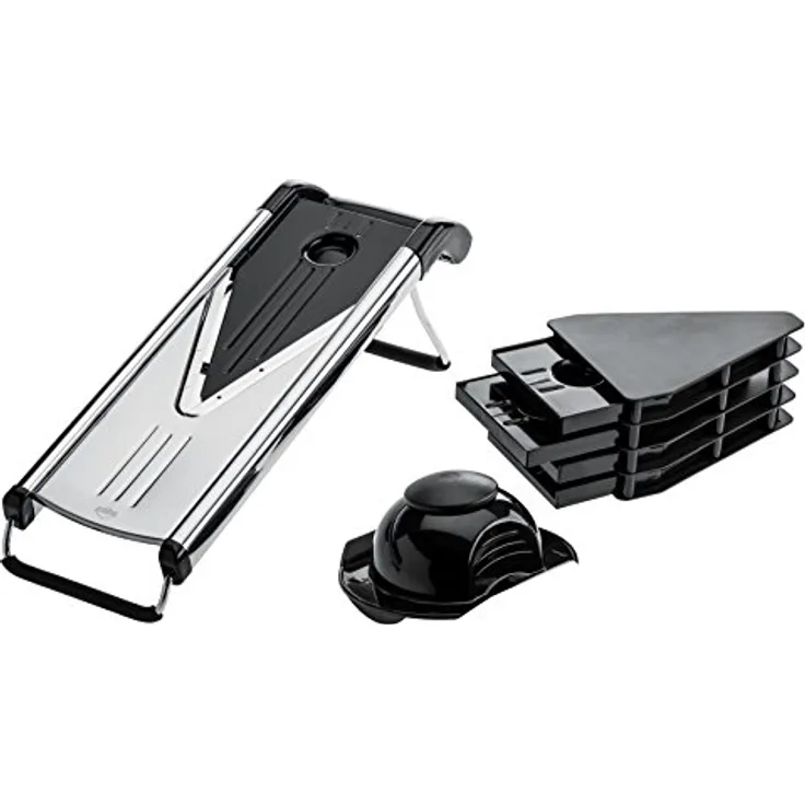 Küchenprofi Gemüsehobel PROFESSIONAL , Inklusive 5 Schneideinsätze , Mandoline für Obst, Gemüse und Kartoffeln , Gemüseschneider in Geschenkverpackung , Verstellbarer Gemüsehobel, Edelstahl
