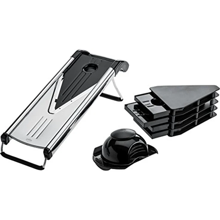 Küchenprofi Gemüsehobel PROFESSIONAL , Inklusive 5 Schneideinsätze , Mandoline für Obst, Gemüse und Kartoffeln , Gemüseschneider in Geschenkverpackung , Verstellbarer Gemüsehobel, Edelstahl – Bild 1