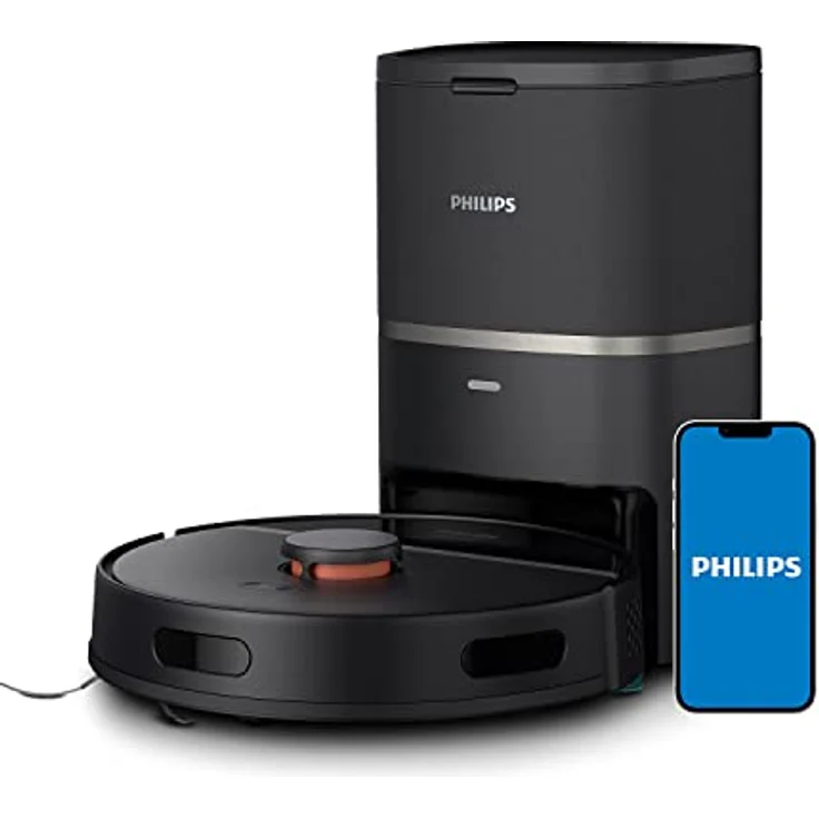 Philips Homerun Serie 3000 Saug-Wischroboter, ultrastarke Saugleistung (4.000 Pa), Lasernavigation, 200 Minuten Laufzeit, Absaugstation, schwarz, Saugroboter, App, XU3100/01 – Bild 1