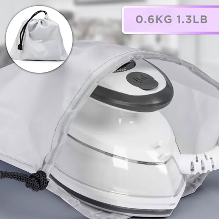 Duronic SI3 WE Mini Reisebügeleisen, 400W Dampfbügeleisen mit 35ml Wassertank, für alle Stoffe, faltbarer Griff, 2 Betriebsspannungen, in Weiß – Bild 5