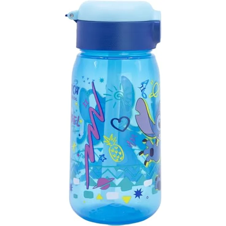 Storline Trinkflasche Lilo & Stitch 510ml, Kinderflasche mit integriertem Trinkhalm und Druckverschluss, farbenfrohes "Drawing"-Design – Bild 3