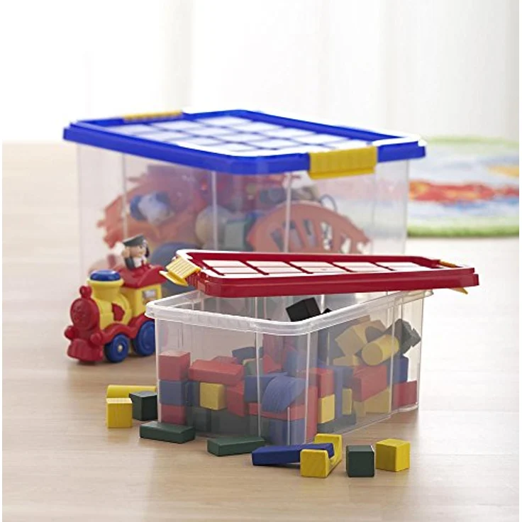 axentia Aufbewahrungsbox mit Deckel, Stapelbox aus Kunststoff 15 Liter, Eurobox transparent, Maße: ca. 40 x 29 x 20,5 cm, Anthrazit, blau oder gelb - Farbe nicht wählbar – Bild 2