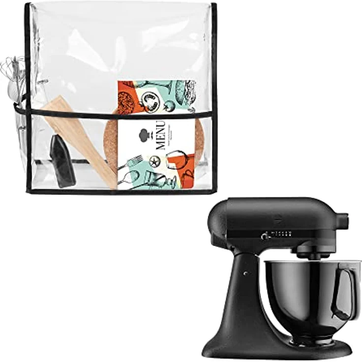 kwmobile TPU Hülle transparent kompatibel mit KitchenAid 4,3-4,8 Liter - mit 3 Fächern - Küchenmaschine Staubschutz Abdeckhaube in Transparent Schwarz – Bild 5