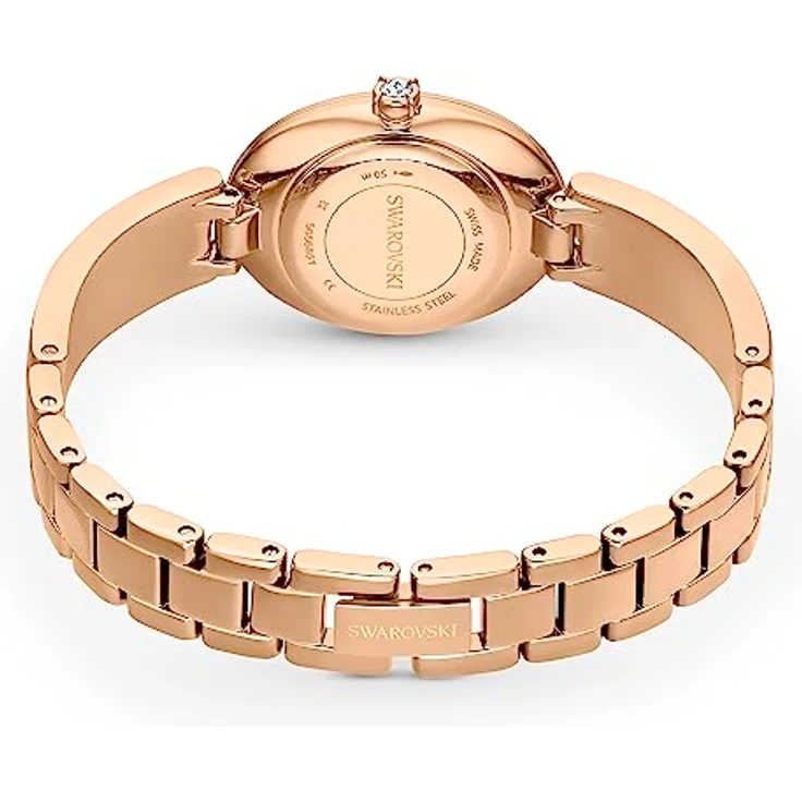 Swarovski Crystal Rock Oval Damenuhr, roségoldfarbene Uhr mit Zifferblatt in Greige, Swarovski Kristallen und verstellbarem Metallarmband – Bild 3