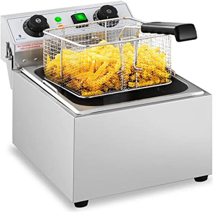 Royal Catering Elektro-Fritteuse Edelstahl RCTF 10EB (3.200 W, Kapazität: 10 l, Temperaturbereich: 50-200 °C, Kaltzone, mit Timer bis 60 Min.)