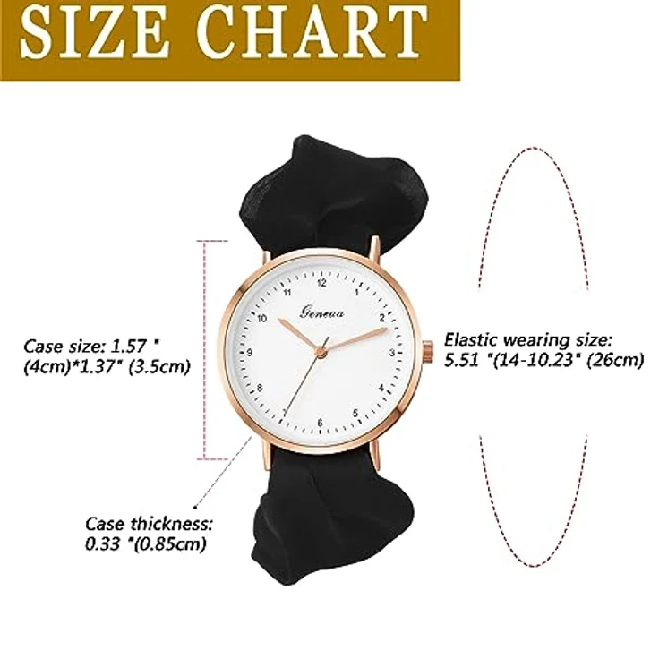 JewelryWe Damen Armbanduhr mit elastischem Haarband, Analoge Quarz-Uhr mit Schwarz Haargummi, klassisches Design und präziser Zeitanzeige – Bild 3