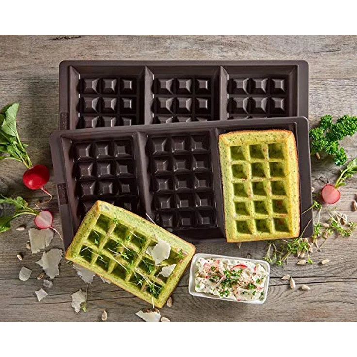 Lurch FlexiForm Waffel Silikonbackform, 3 Fach, 2er Set, Silikon, Braun, 29 x 15 x 3 cm – Bild 4