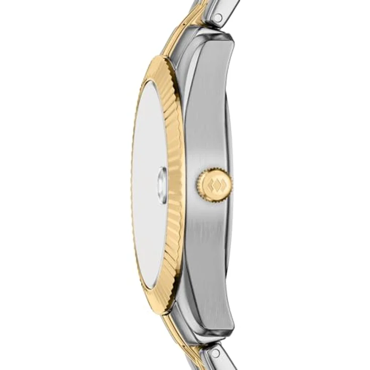 Fossil Scarlette Damenuhr, 32mm Quarz-Dreizeiger-Datumswerk mit gold- und silberfarbenem Edelstahlarmband und rosa Sunray-Zifferblatt – Bild 4