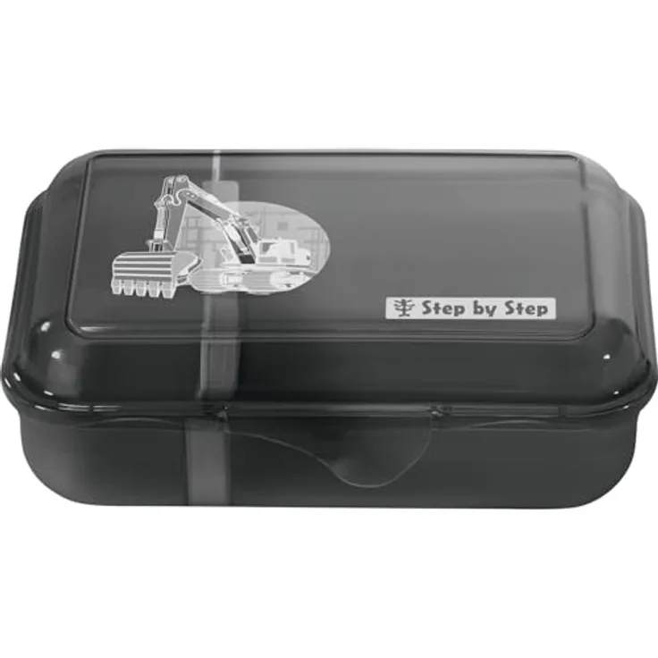 Step by Step Lunchbox Bagger Rocco, 900 ml Brotdose mit herausnehmbarem Innenteiler, schwarz