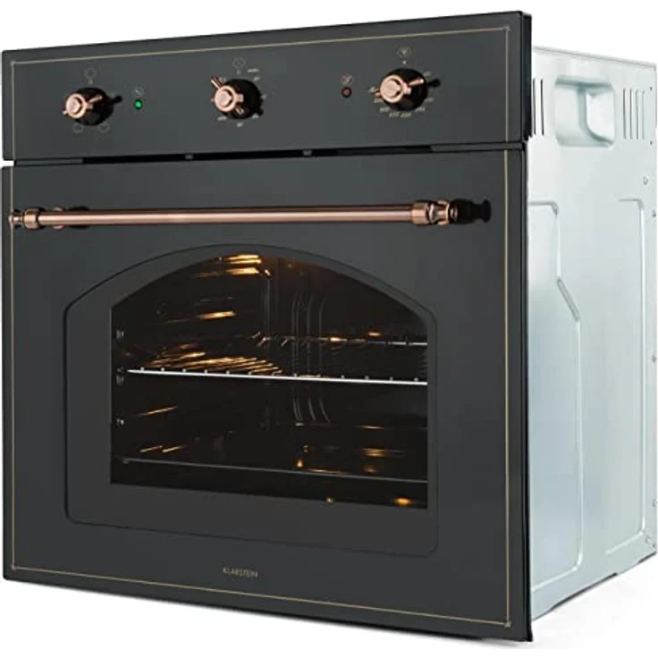 Klarstein Vilhelmine - Einbau-Backofen, Elektrobackofen, 55 Liter Volumen, Vintage-Design, 3 Betriebsfunktionen, Ober- Unterhitze, Garzeit-Timer, Edelstahl, schwarz-kupfer – Bild 2