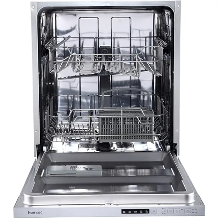 homeX GSEV6014AE Geschirrspüler vollintegriert, 60 cm, 14 Gedecke, 5 Programme, Aquastop, Silber