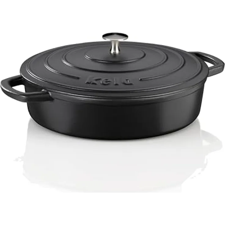 kela Bräter Calido, Ø 28 cm, 3,2 L, Gusseisen, schwarz, rund, Allherdboden, emailliert, hitzebeständig bis 300° C, 12468