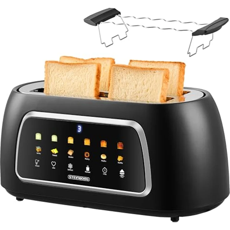 Steinborg® Automatik Toaster ST-4000, 4-Scheiben Edelstahl mit Touchscreen, Brötchenaufsatz, digitale Restzeitanzeige und Automatische Liftfunktion – Bild 1