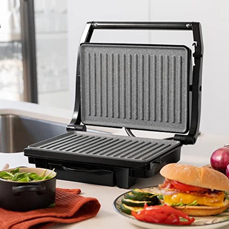 Cecotec Rock'nGrill Dark 1000, Elektrischer Tischgrill mit 1000 W, Steinbeschichtung, PTFE-frei, PFOA, Kochfläche 25,4 x 17,5 cm, Fettauffangschale und schwimmende Oberfläche – Bild 2