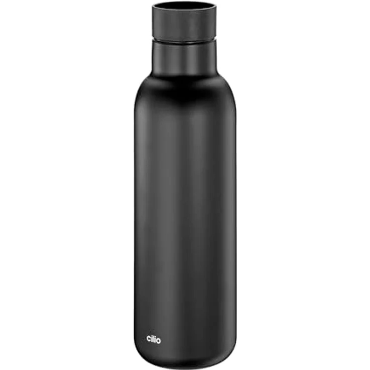 Cilio Isoliertrinkflasche DELUXE, Edelstahl Thermoflasche mit 360° Trinkverschluss, bruchsicher und auslaufsicher, 18 h heiß, 24 h kalt, 450 ml, Höhe: 23 cm, Schwarz – Bild 1