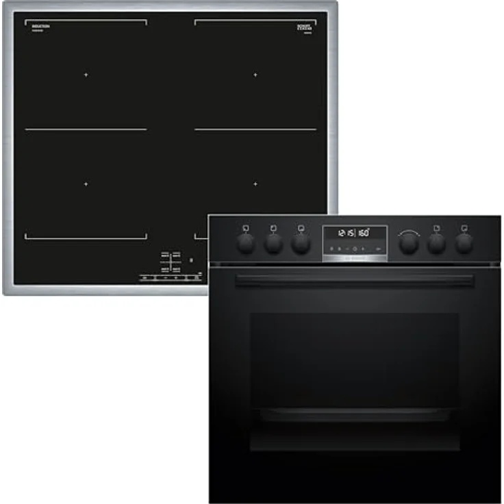 Bosch HND677LS62 Einbauherd-Set, HEG578BB4 Herd 60x60 cm mit 10 Heizarten, pyrolytischer Selbstreinigung & NVQ645CB6E Induktionskochfeld mit Combi Zone, Edelstahlrahmen – Bild 1