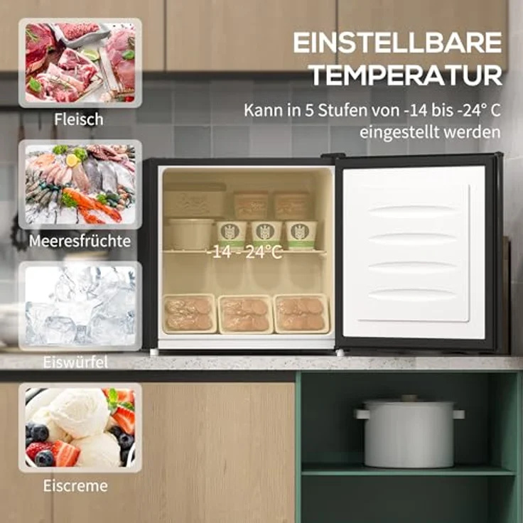 HOMCOM Mini-Gefrierschrank 35 L, freistehende Gefrierbox mit einstellbarer Temperatur von -14 bis -24℃, 41dB, Schwarz – Bild 3
