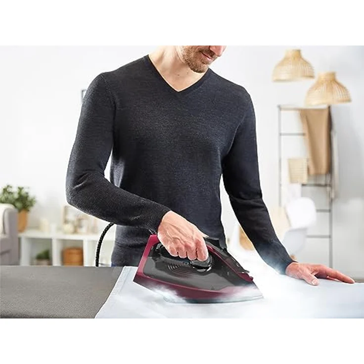 Tefal FV2846 Express Steam Dampfbügeleisen | 2400 W | 40 g/Min. Dampfmengenregulierung | 180 g/Min. Dampfstoß | Antitropf-Funktion gegen Flecken auf der Wäsche | 270 ml Wassertank | Schwarz/Weinrot – Bild 5
