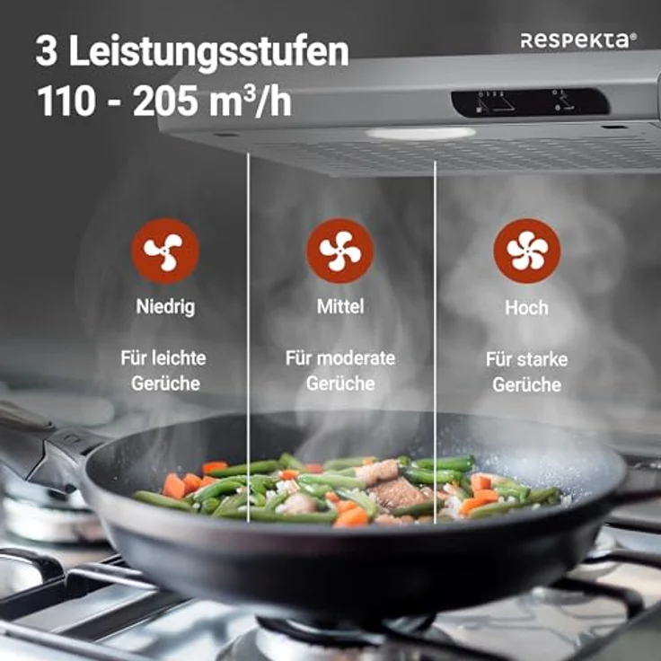 respekta DH 540 IXL, Motorhaube, Standard, Breite: 50 cm, Tiefe: 47 cm, Absaugung und Rückführung (mit zusätzlichem Rückführungsset), Stainless Steel Look – Bild 8