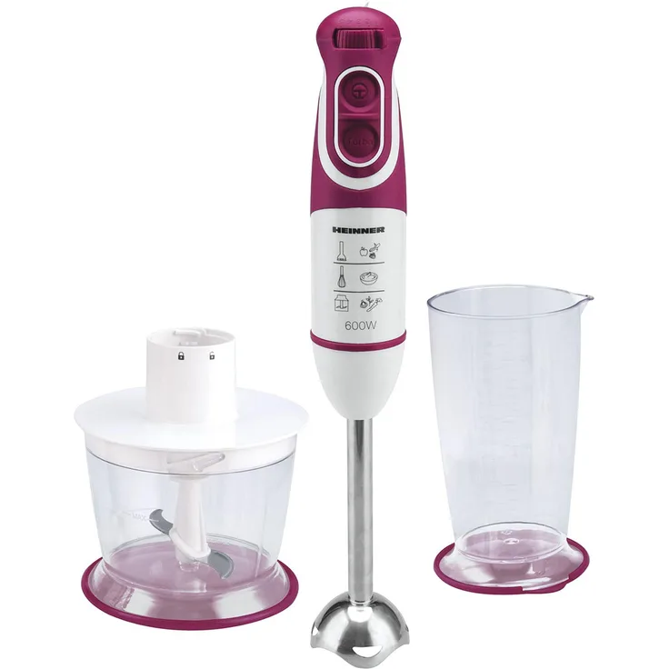 Heinner HB-600BG, Pürierstab mit 600 W, Edelstahl-Schaft, 1 l Mixbehälter, burgund und weiß