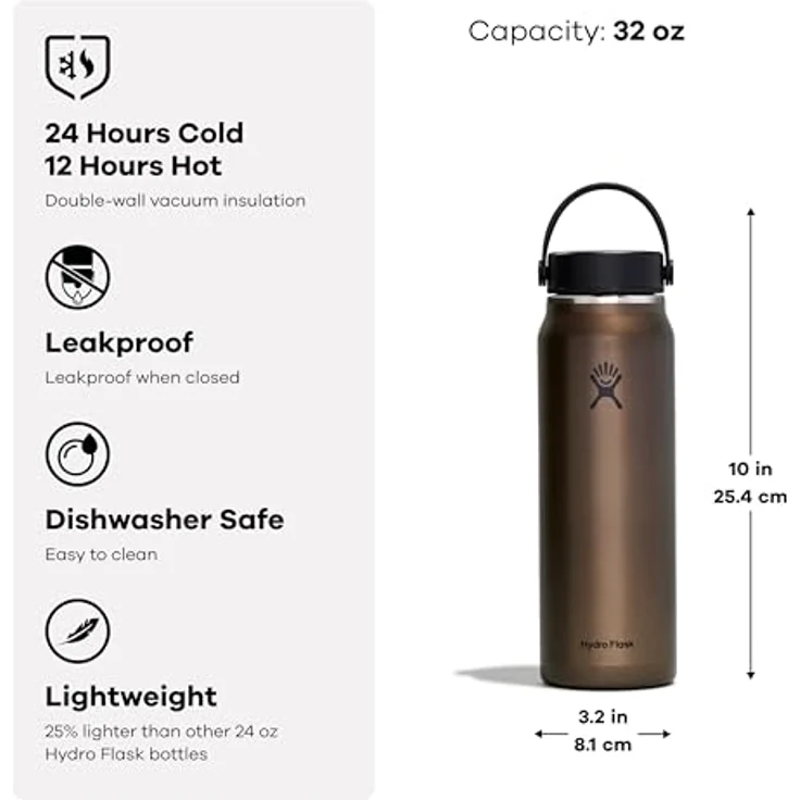 Hydro Flask 946 ml (32 oz) Trail Series, Vakuumisolierte Edelstahl-Trinkflasche mit Auslaufsicherem Flex Deckel - Tourmaline – Bild 3