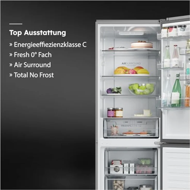 Haier HDPR1618CNPK Freistehende Kühl- und Gefrierkombination, 352 l, Edelstahl, Energieeffizienzklasse C, MultiAirflow-System – Bild 3