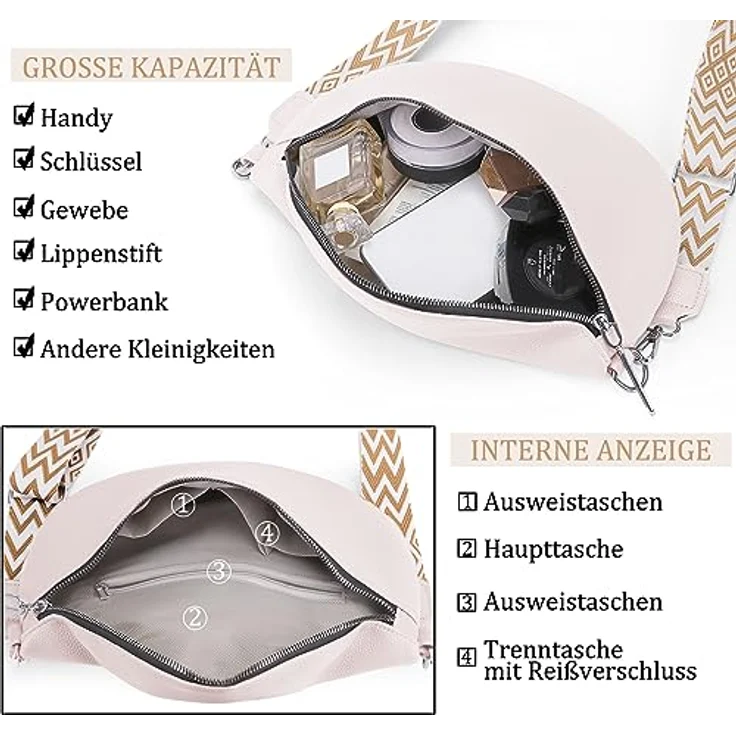 GSenhui Bauchtasche Damen Groß, Wasserdichte Umhängetasche aus veganem Leder, Crossbody Bag mit breitem Gurt für Reisen und Wandern – Bild 5