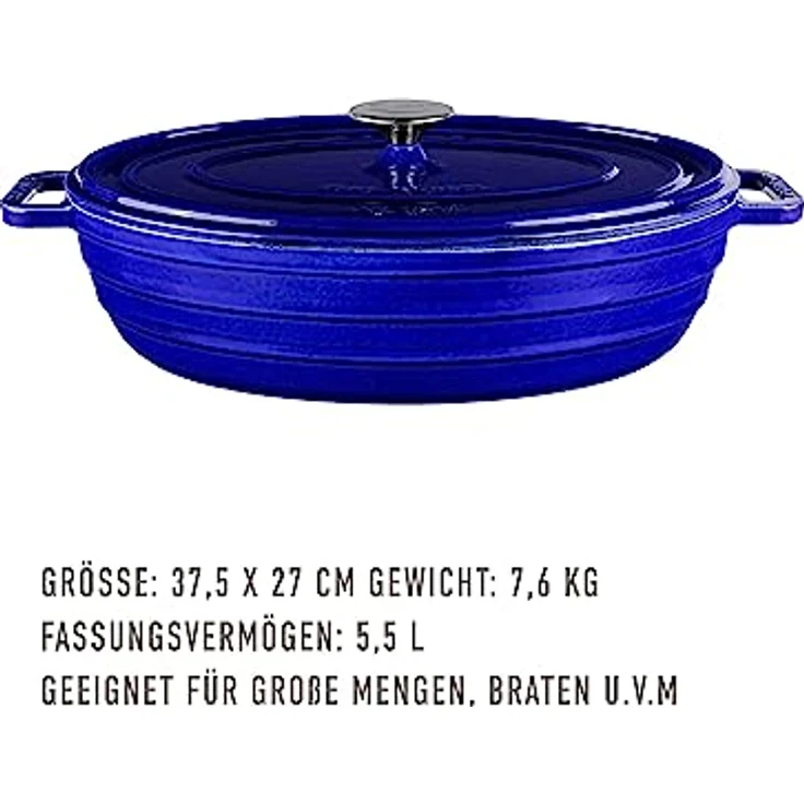 Sallys Gusseisenbräter Alime (Royal Blue Majolika) - Hochwertiges Gusseisenmaterial, vielseitig einsetzbar, geeignet für verschiedene Herdarten – Bild 2